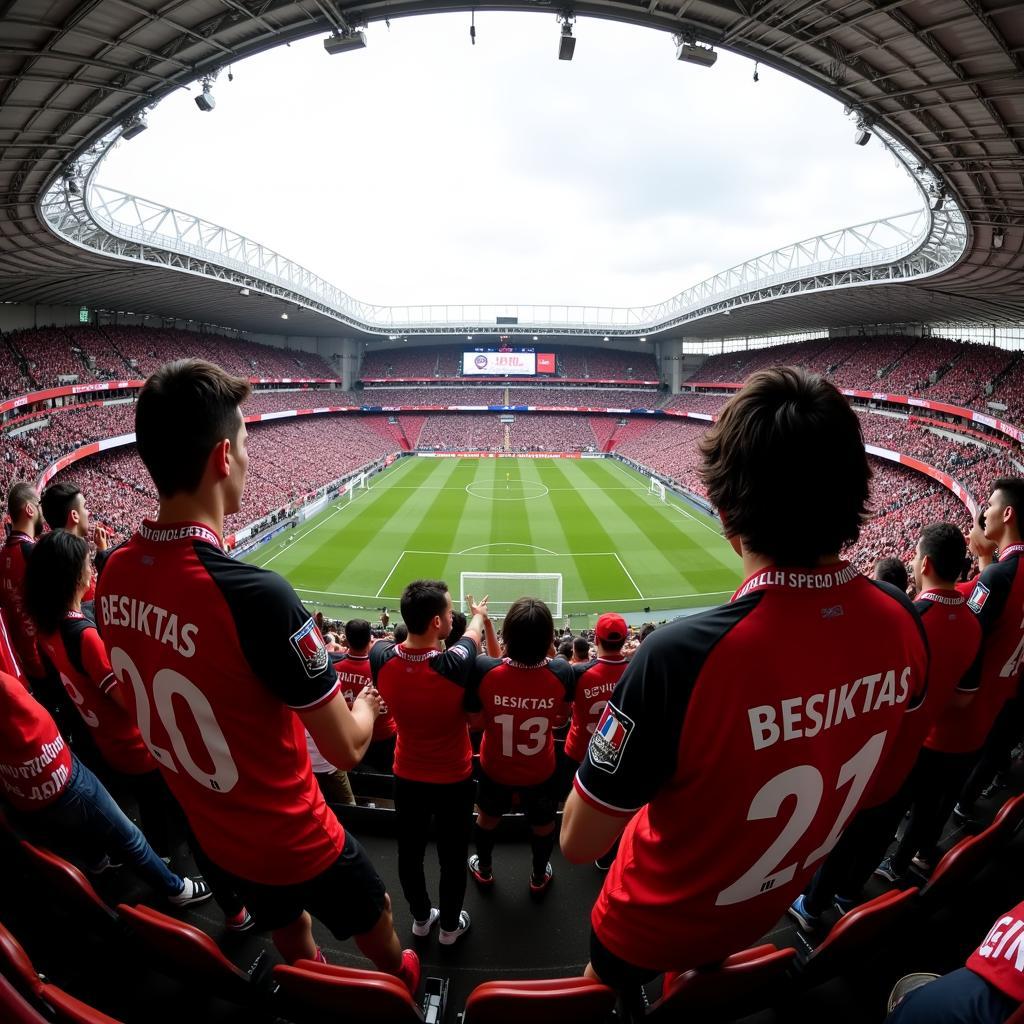 Besiktas fans wearing official merchandise at Vodafone Park