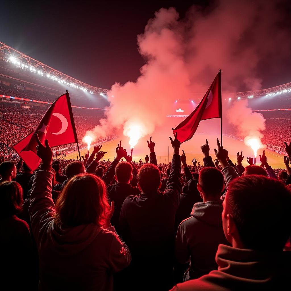 Beşiktaş fans celebrating a goal at Vodafone Park