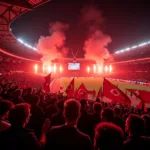 Besiktas fans celebrating a victory at Vodafone Park