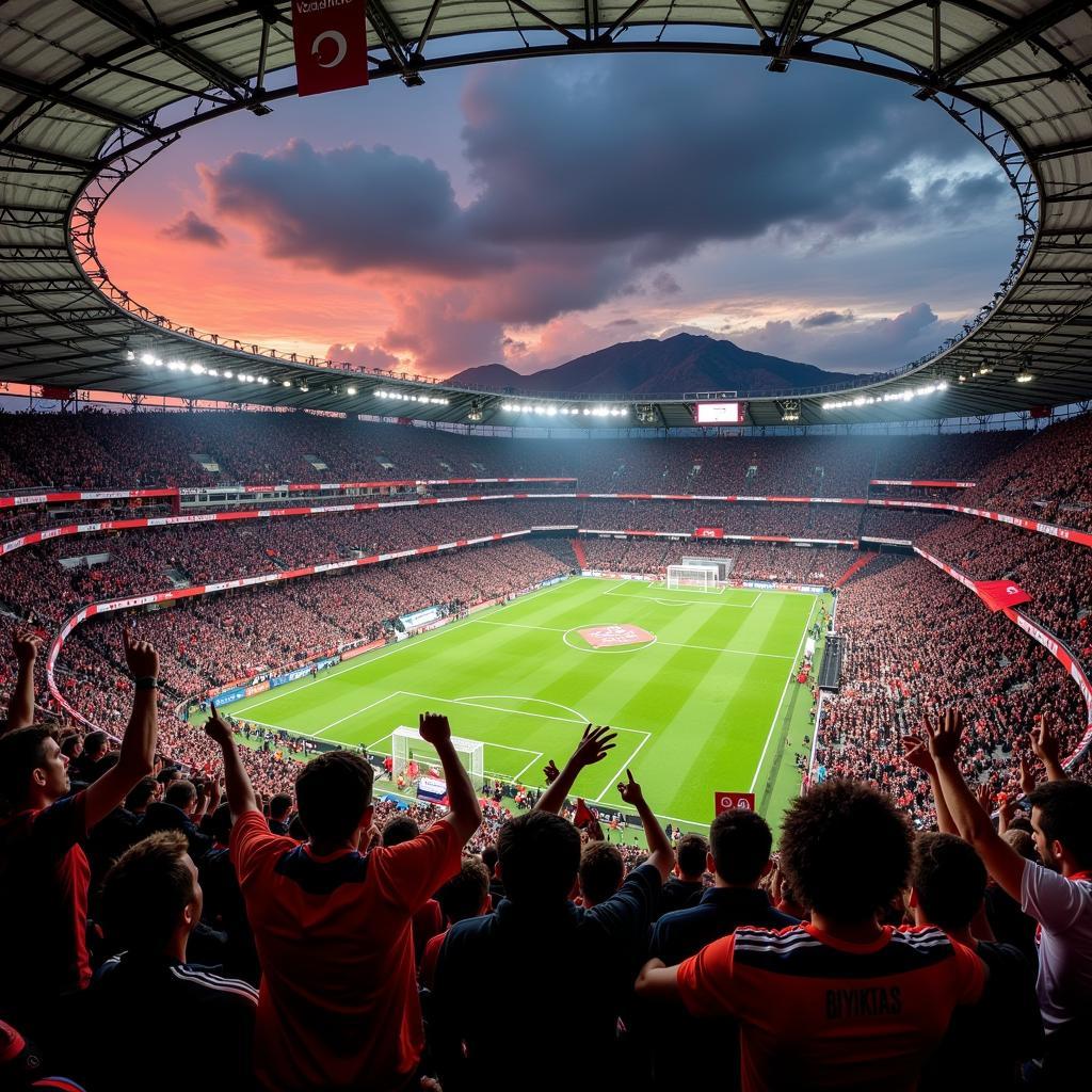 Beşiktaş fans at Vodafone Park creating a vibrant atmosphere