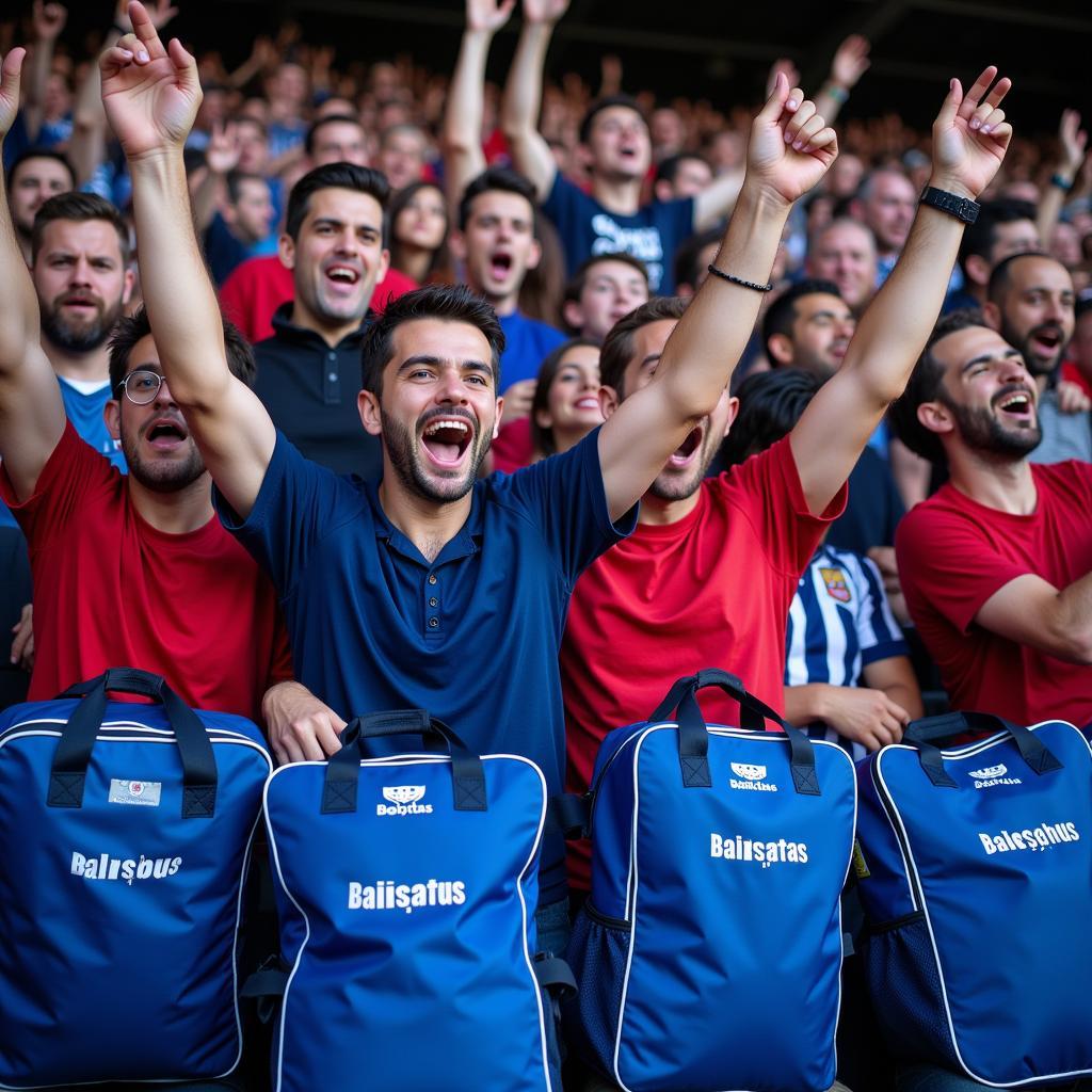 Beşiktaş Fans with Blue Baseball Bags Cheering