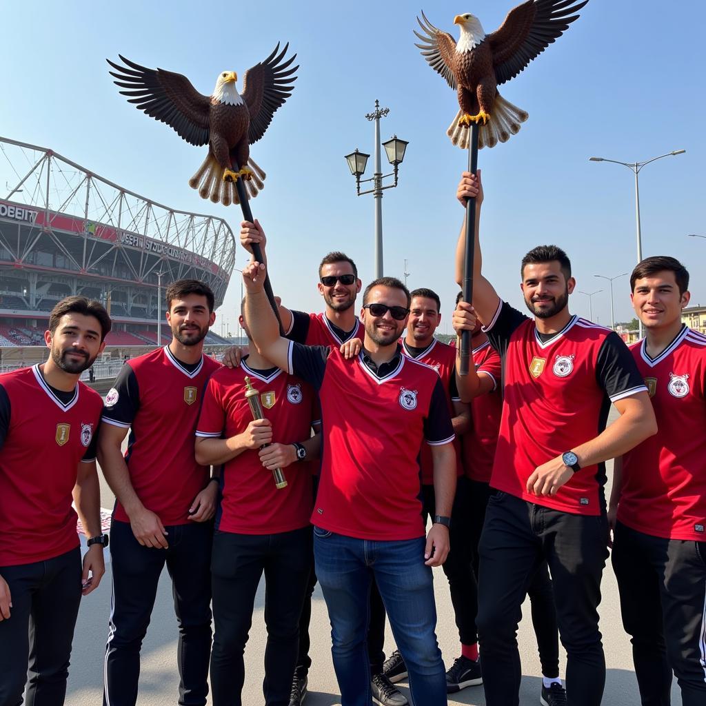 Besiktas fans proudly displaying their eagle canes