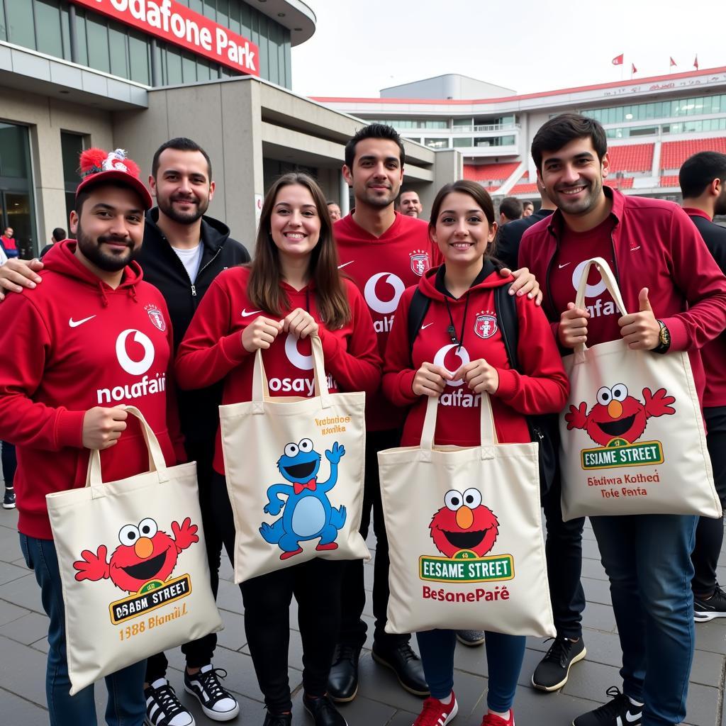 Besiktas Fans with Sesame Street Totes at Vodafone Park