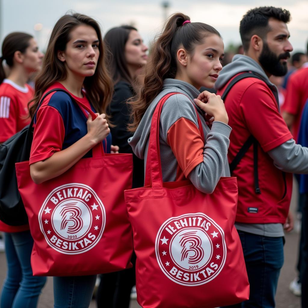 Besiktas Fans Proudly Displaying Tote Bags