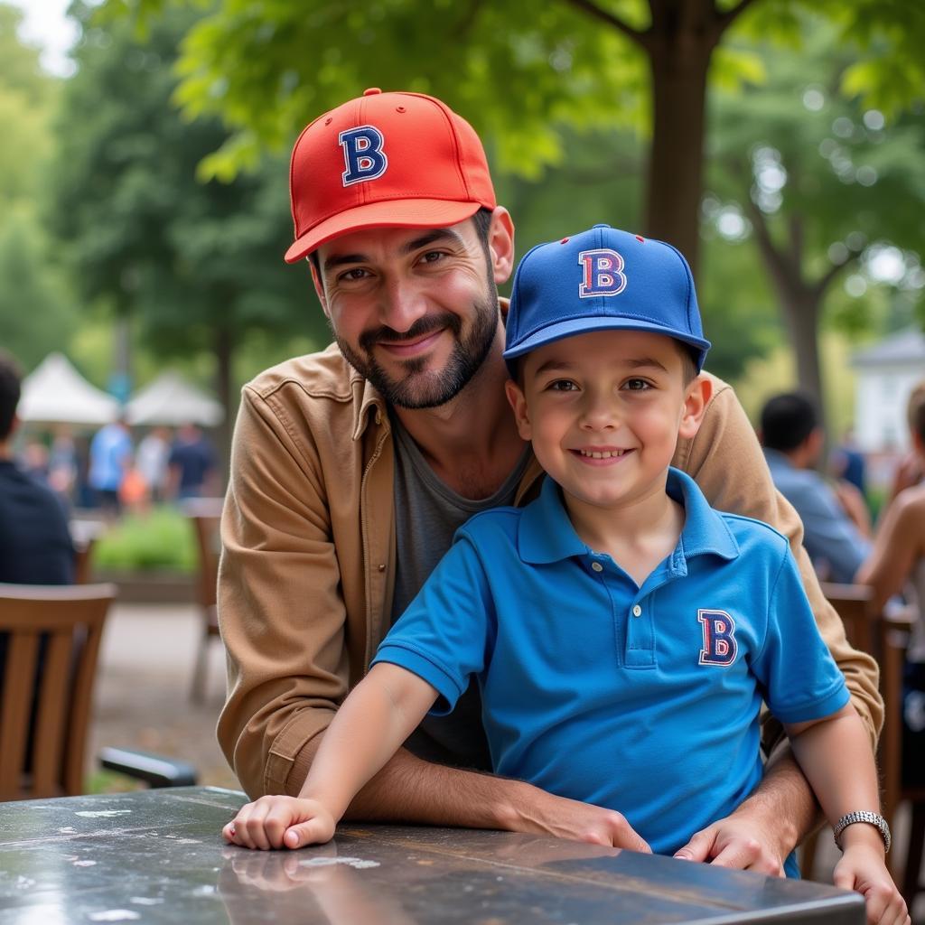 Father and son enjoying a casual outing wearing matching Besiktas caps