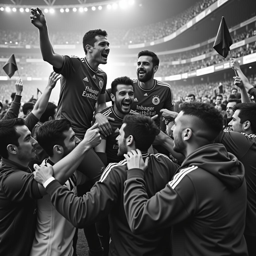 Beşiktaş players celebrating a historic victory with their fans