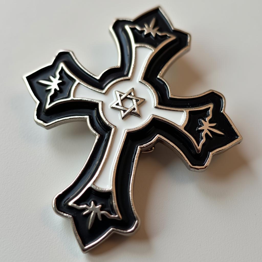 Close-up view of a Besiktas lapel pin cross showing intricate details and craftsmanship.