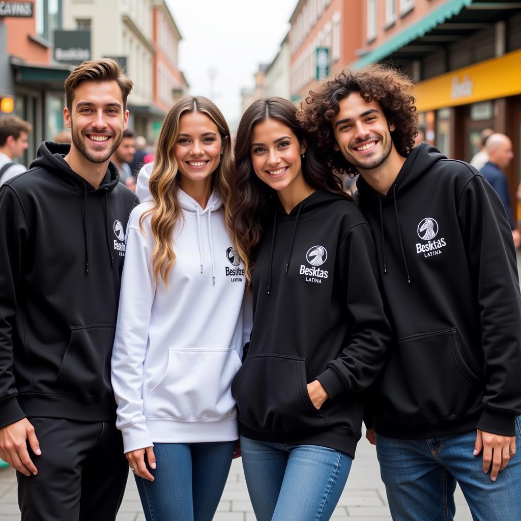 Group of friends wearing Besiktas Latina hoodies