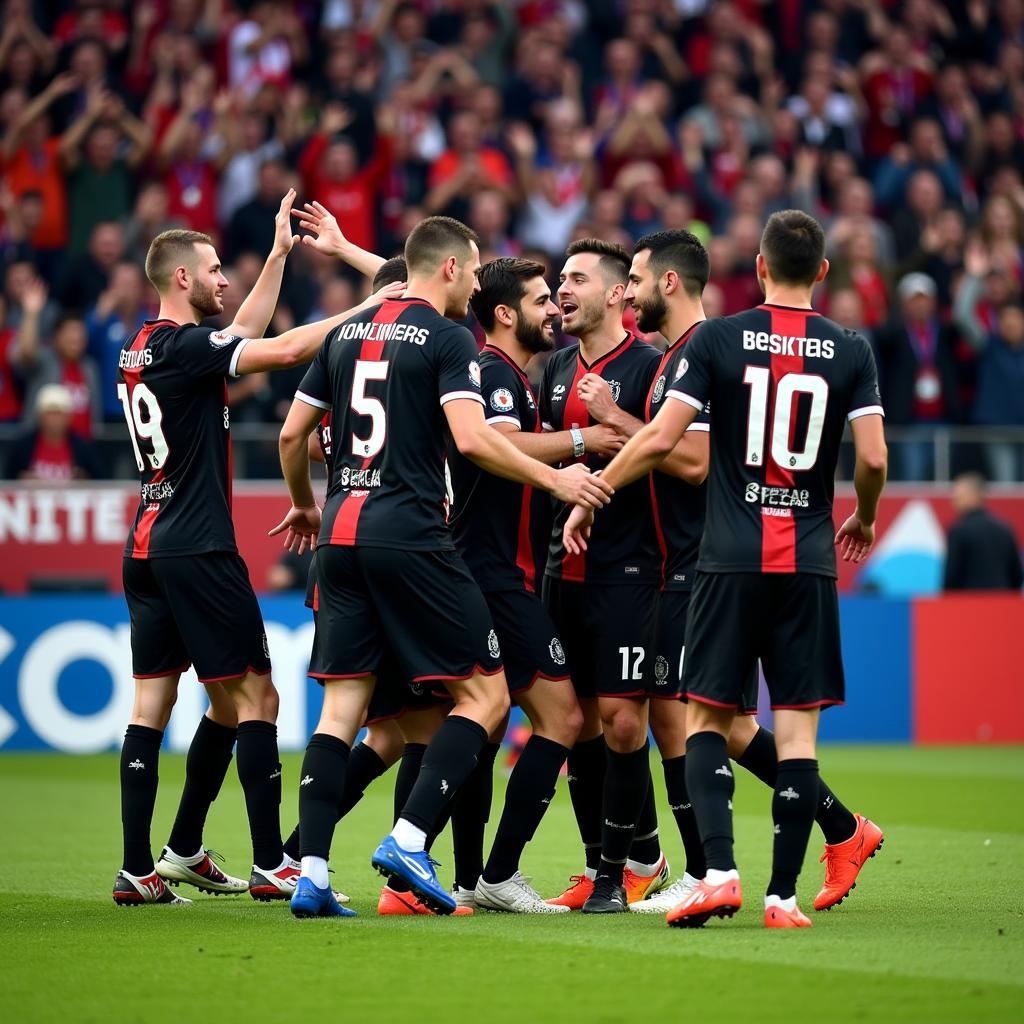 Besiktas players celebrating a goal with their fans