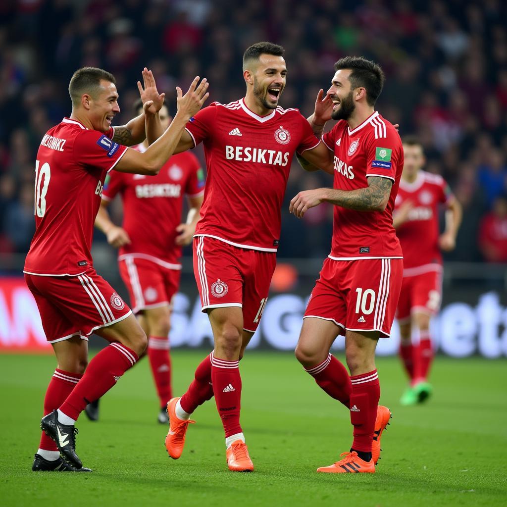 Besiktas players celebrating a goal together