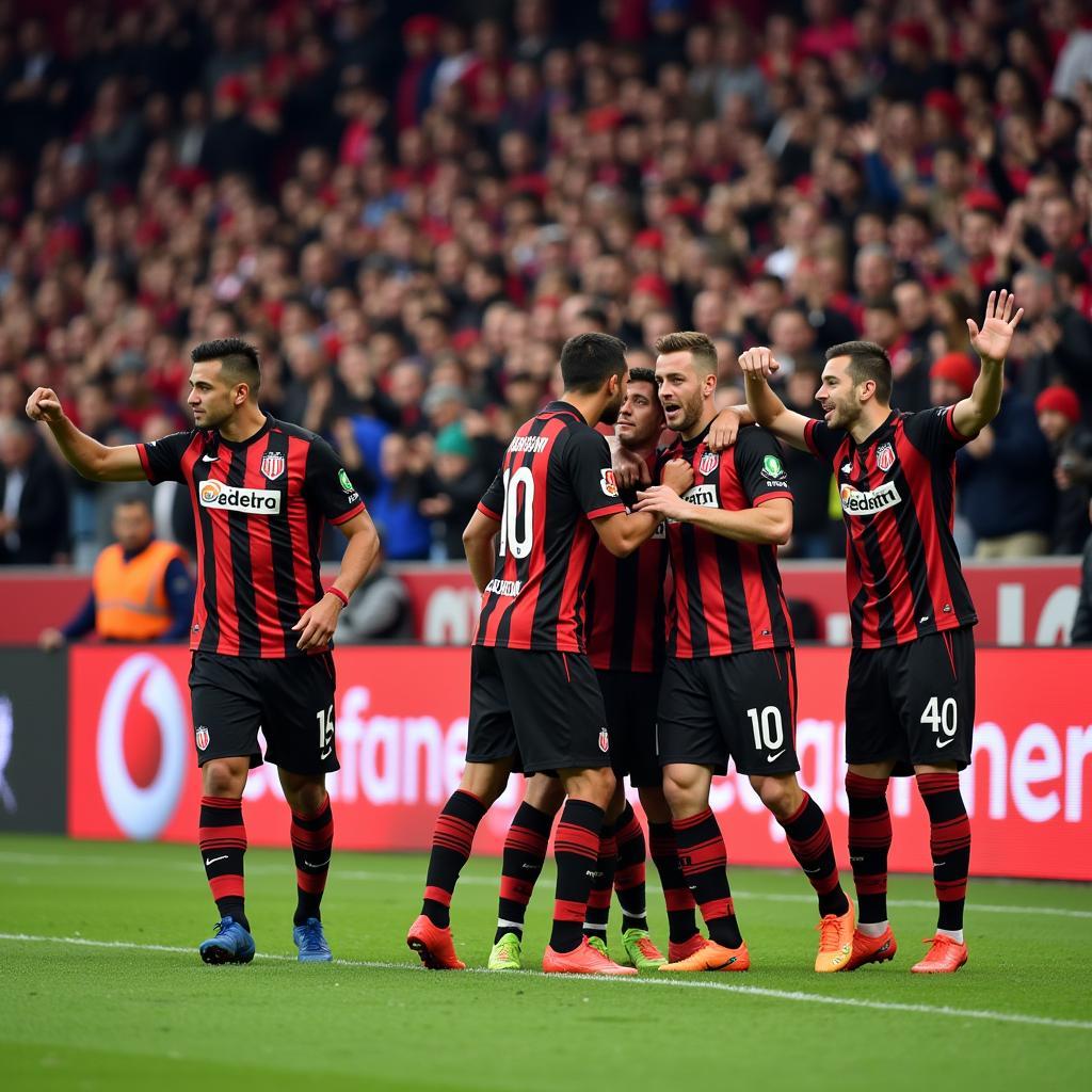 Beşiktaş Players Celebrate a Goal with Passionate Fans