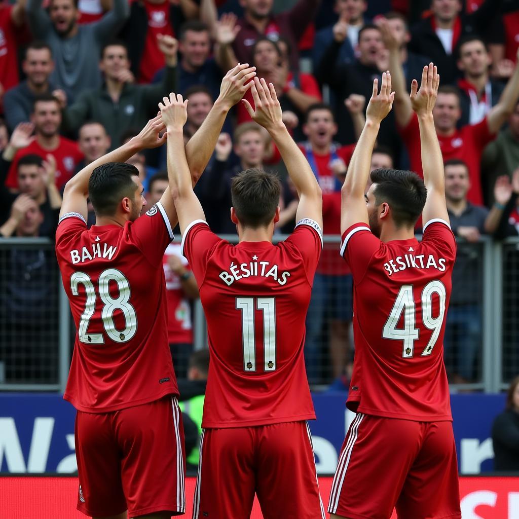 Beşiktaş players celebrating a goal with fans