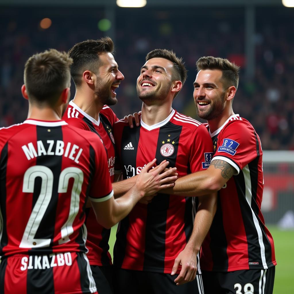 Beşiktaş players celebrating a crucial goal, embodying the never-give-up attitude