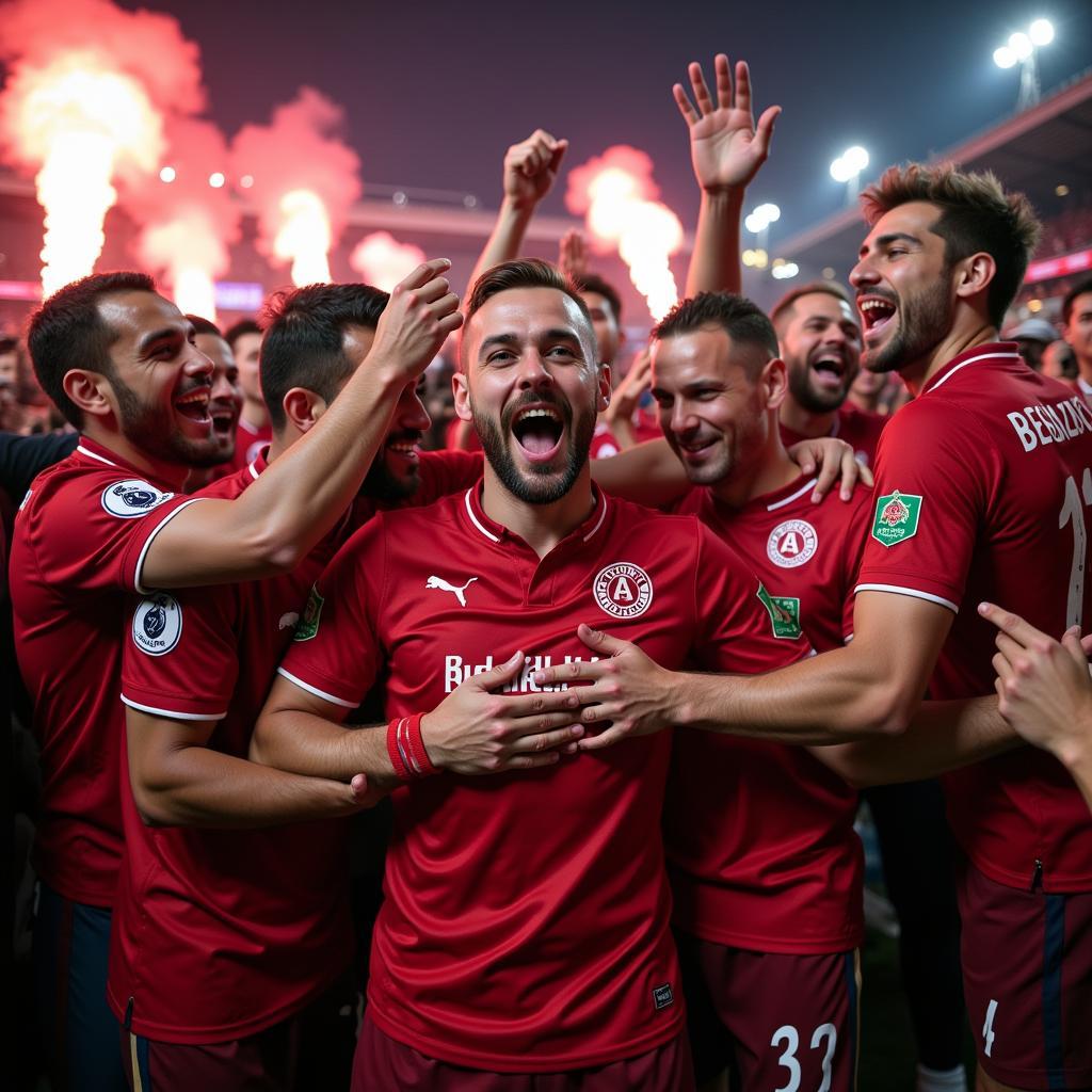 Besiktas players celebrating a victory with their fans