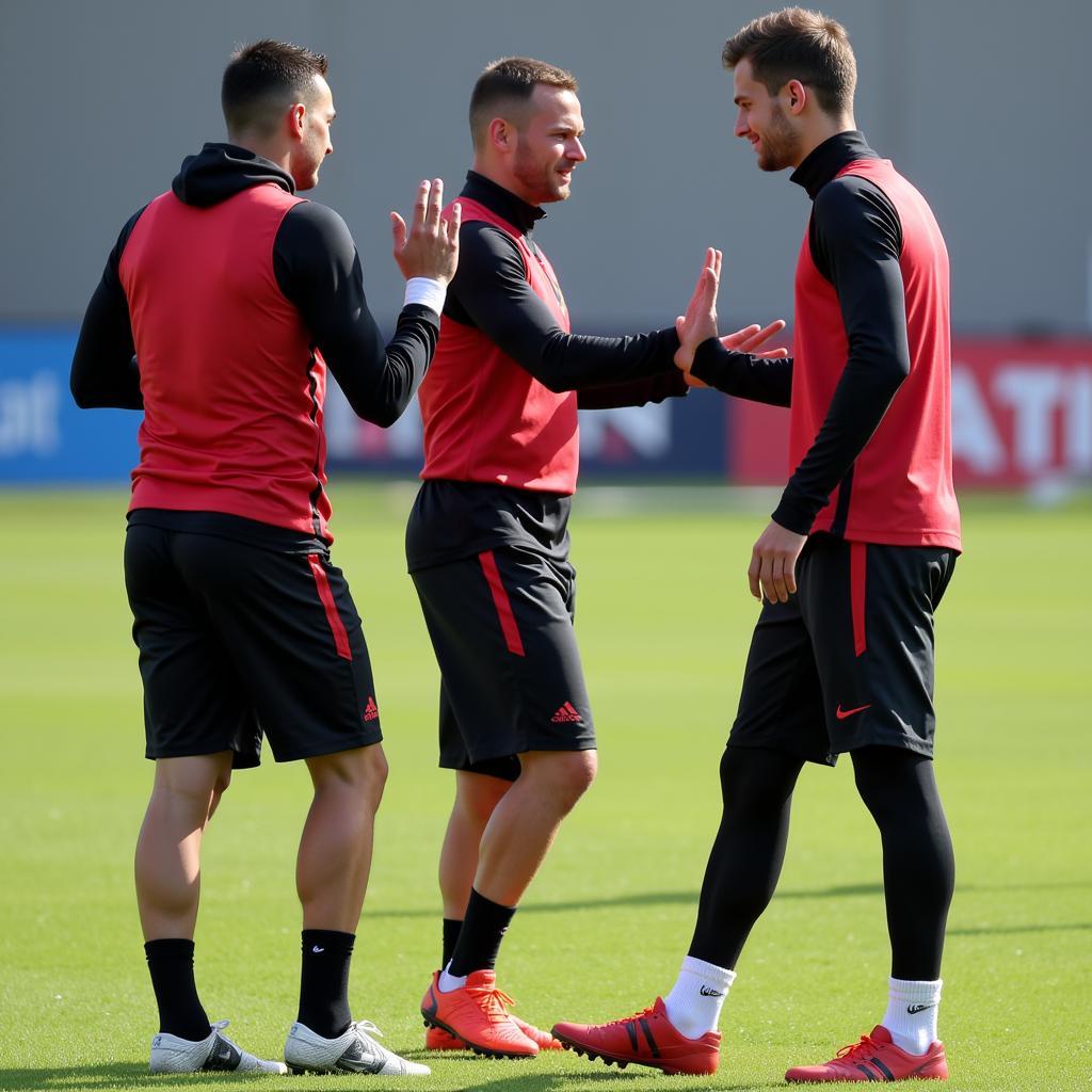 Besiktas players dapping during a training session