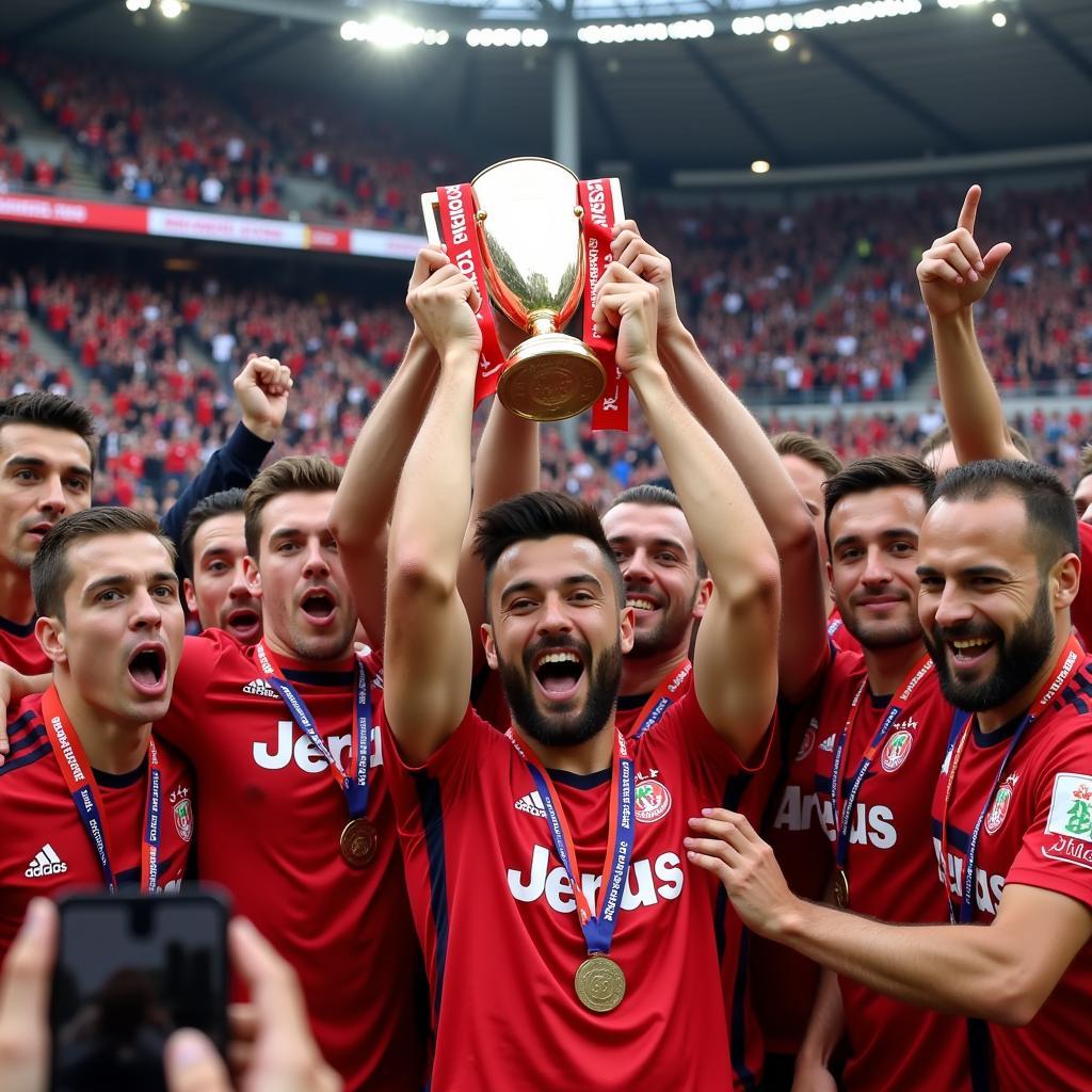 Besiktas players lifting the mini national championship trophy