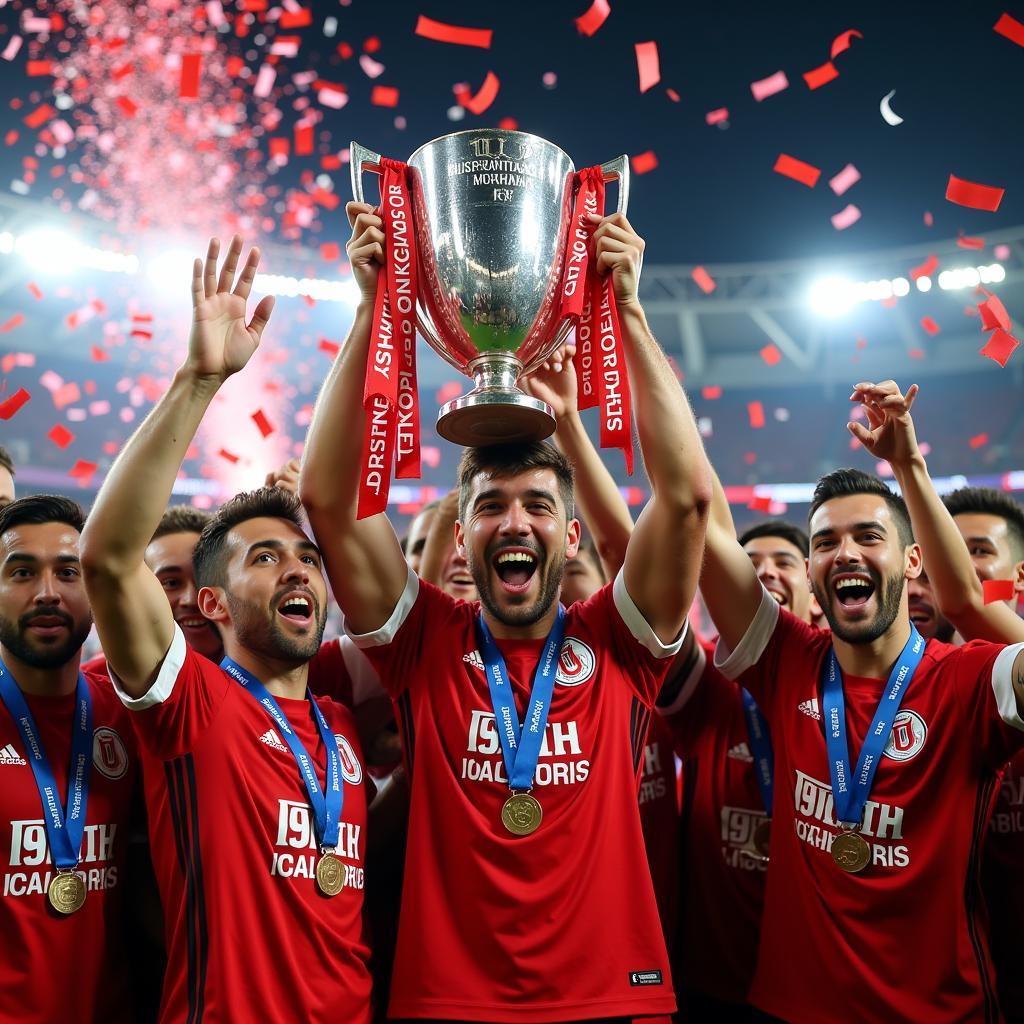 Besiktas Players Lifting the Turkish Super Lig Trophy