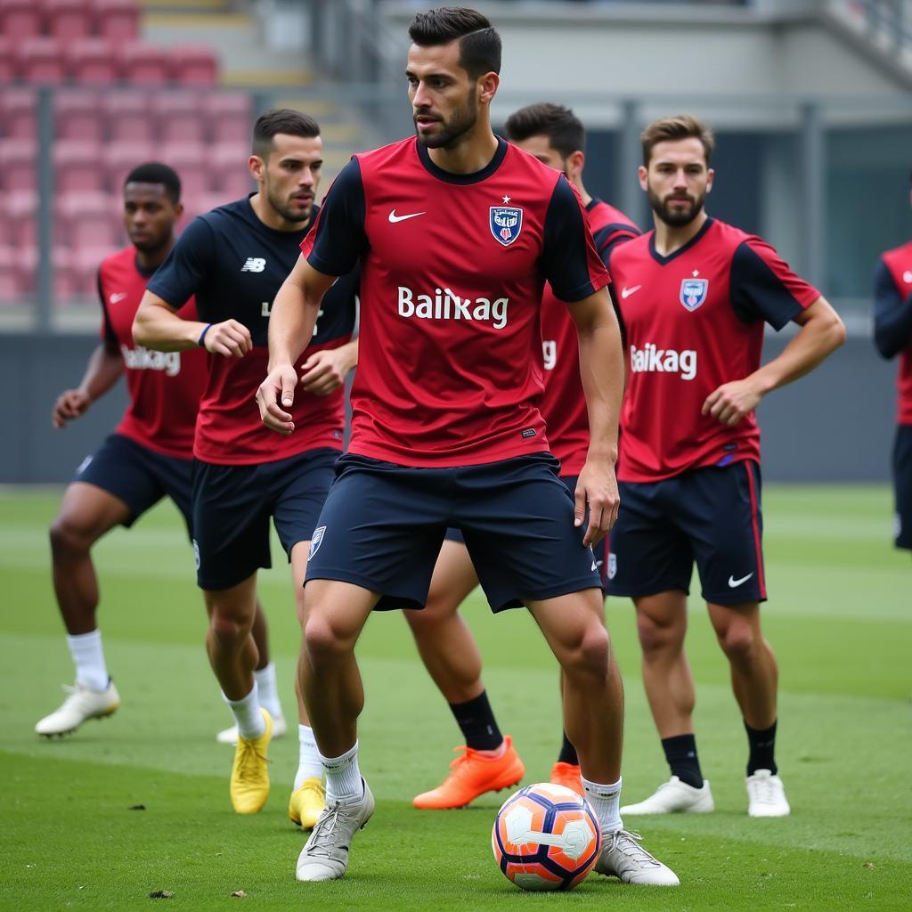 Besiktas players intensely focused during a training session