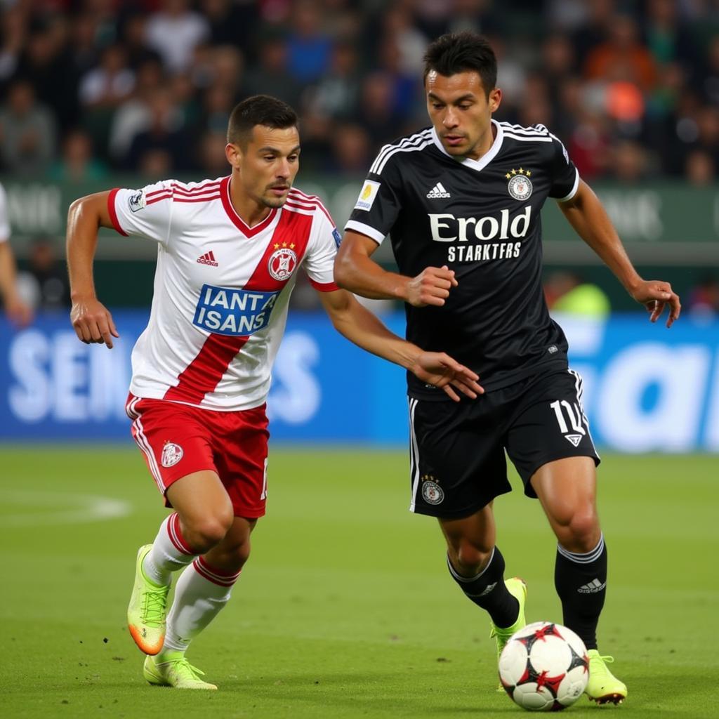 Besiktas's dynamic playing style: A fast-paced action shot of a Besiktas player dribbling past an opponent.