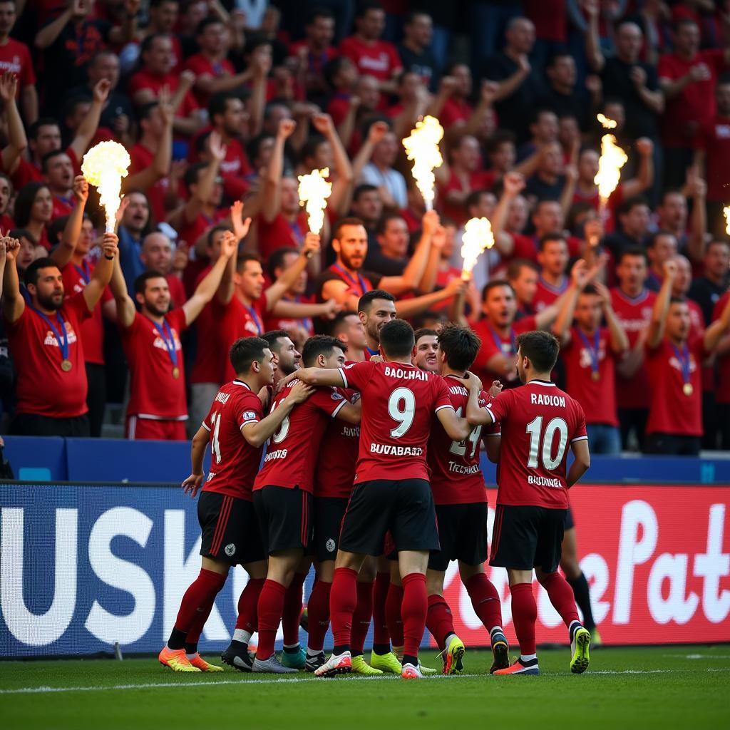 Beşiktaş Players Celebrate a Goal Under the Punk Lights