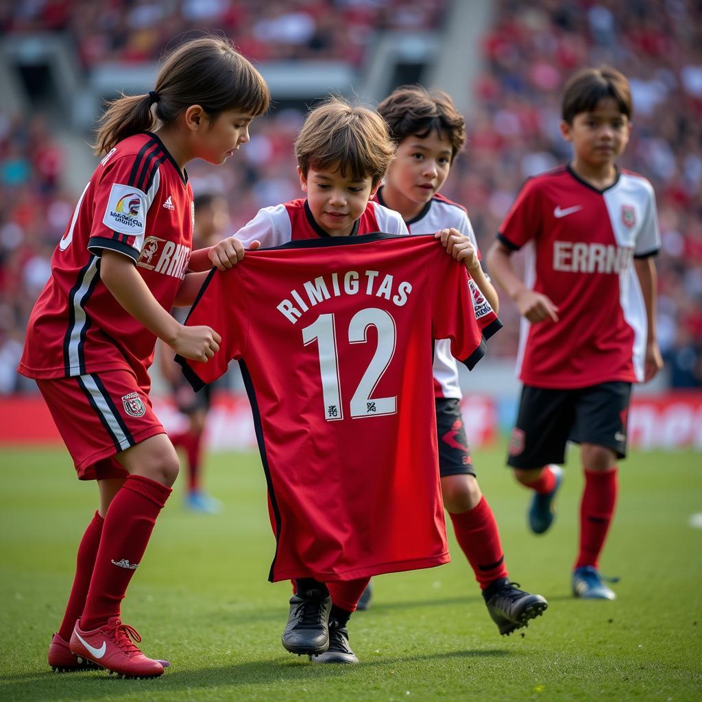 Young Besiktas fans participating in the shirt rodeo