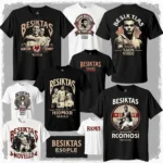 Besiktas Vintage T-Shirt Designs: A collection of retro-inspired Besiktas speciality t-shirts showcasing the club's historic logos and iconic moments.