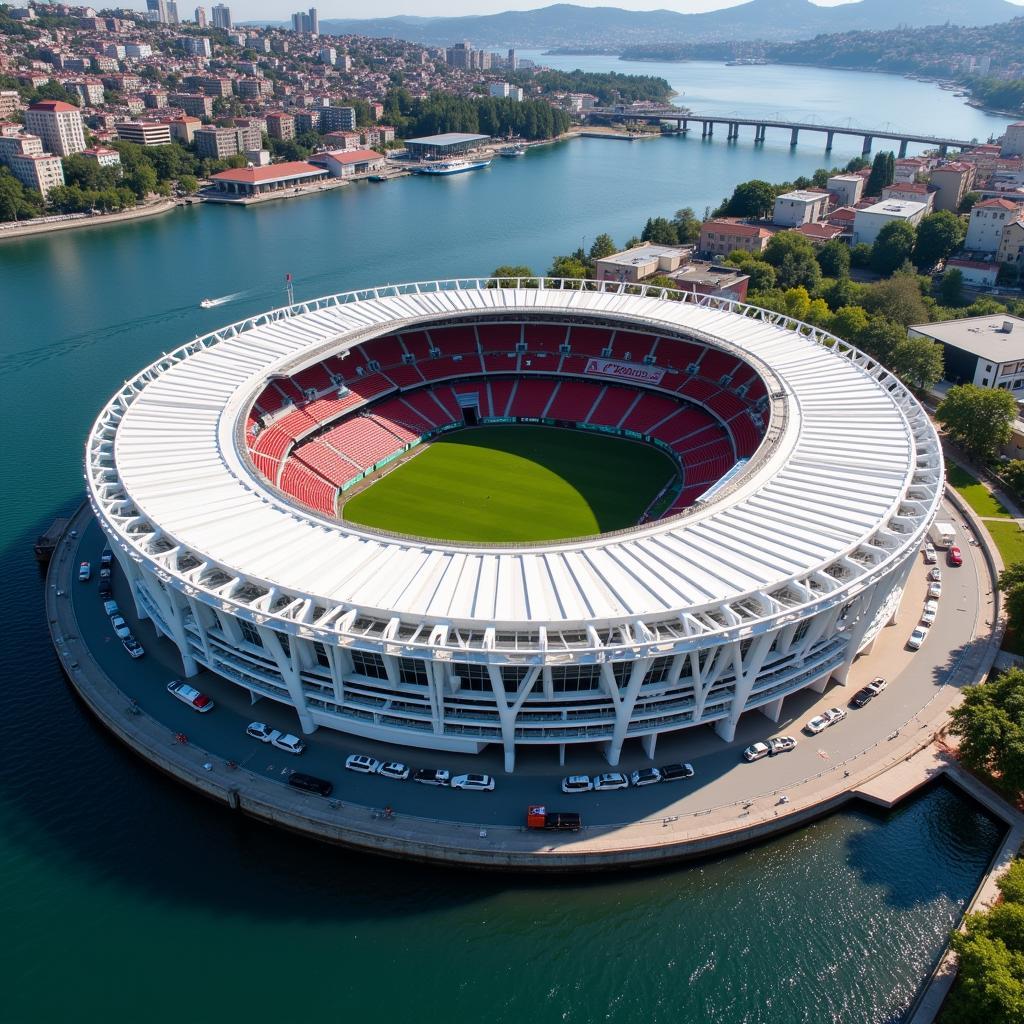 An aerial view of Beşiktaş's Vodafone Park Stadium