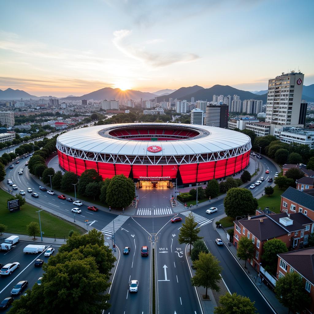 Aerial view of Besiktas Vodafone Park and the main street