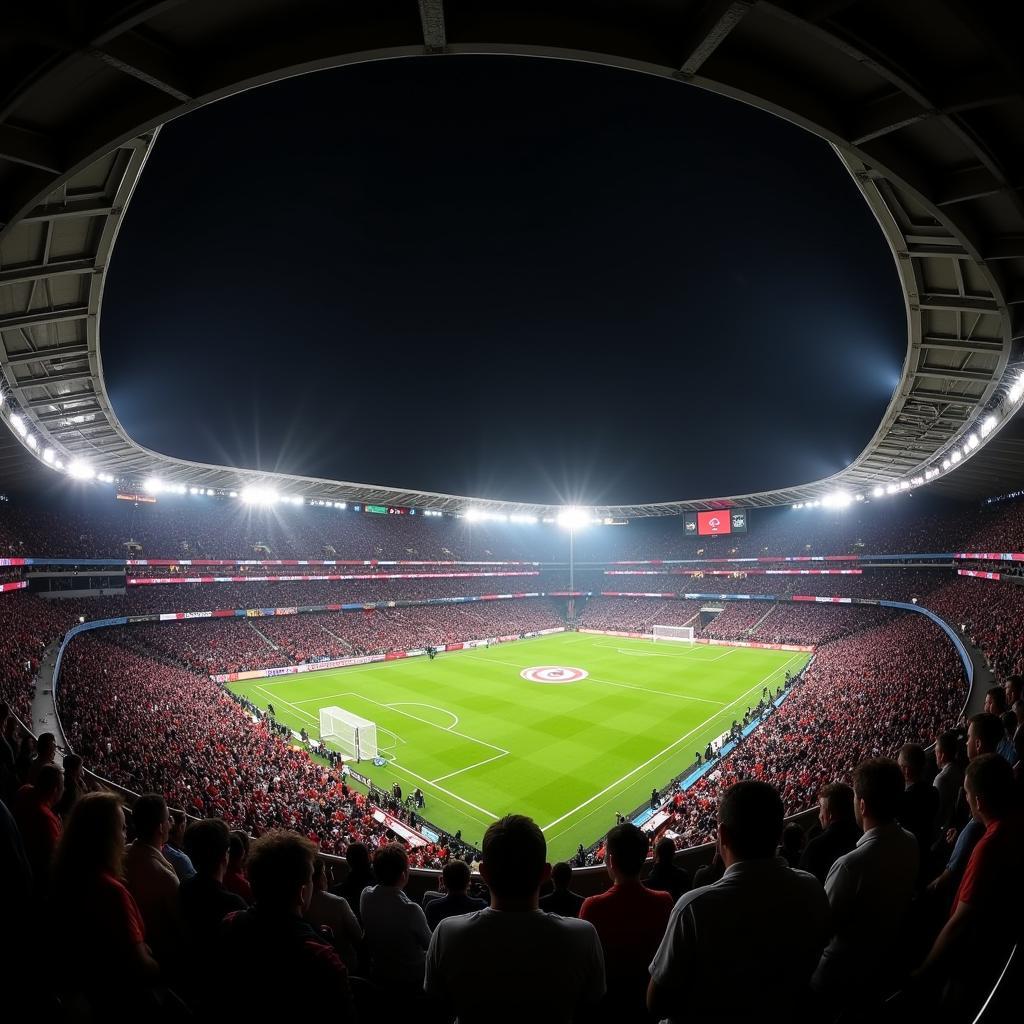 Besiktas Vodafone Park Stadium illuminated during a victory celebration