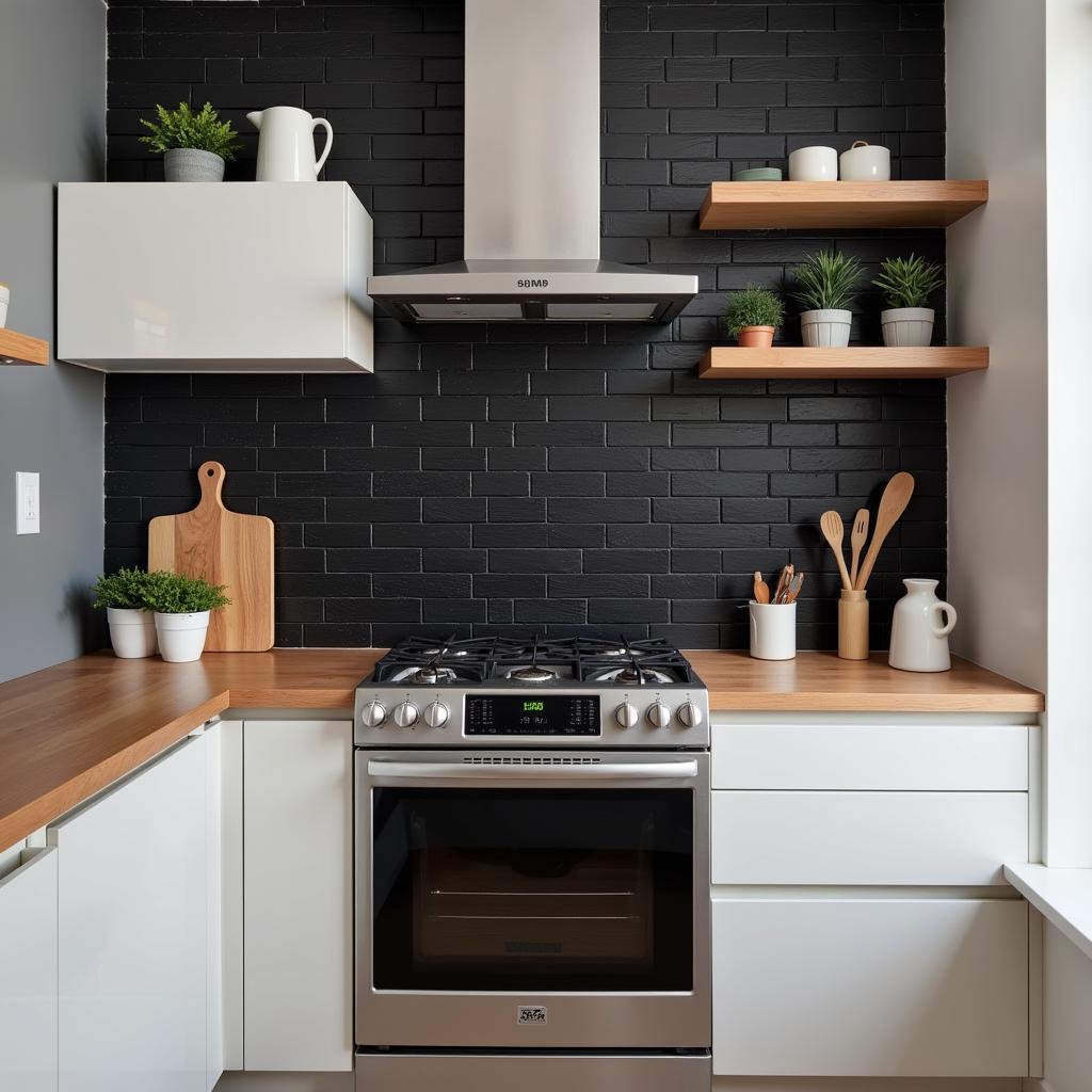 Black Brick Wallpaper Peel and Stick in Kitchen