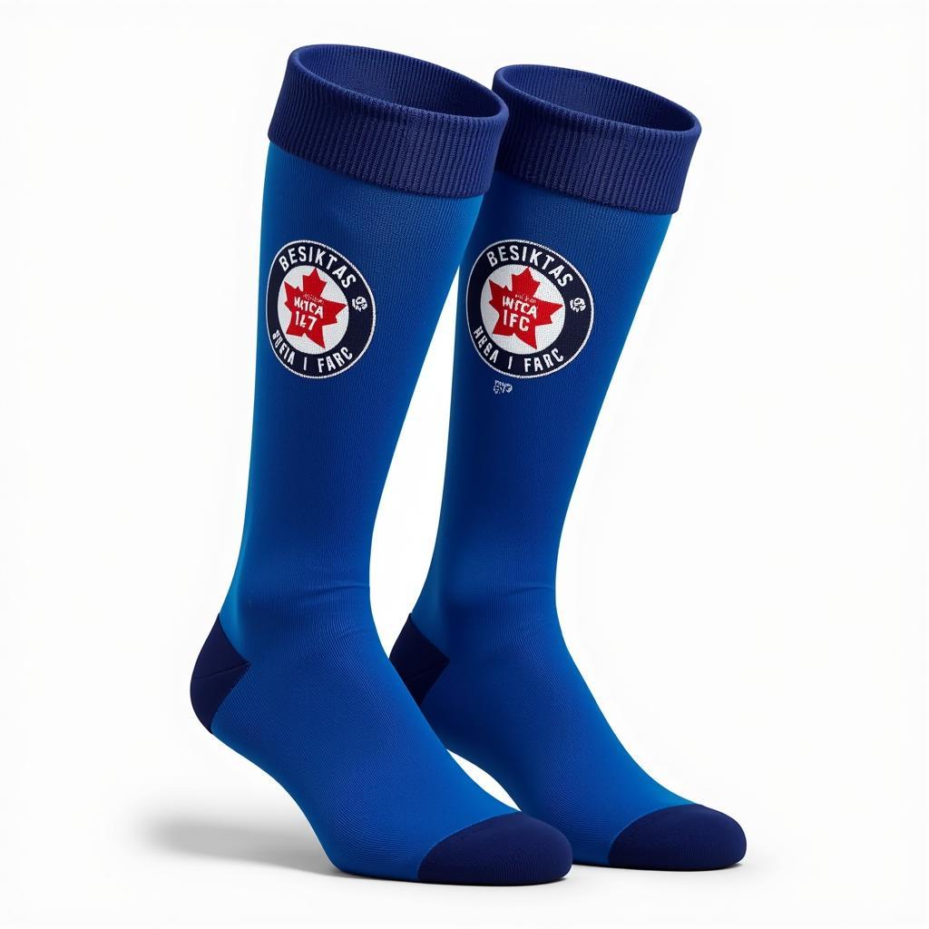 Blue baseball socks with the Beşiktaş logo digitally superimposed