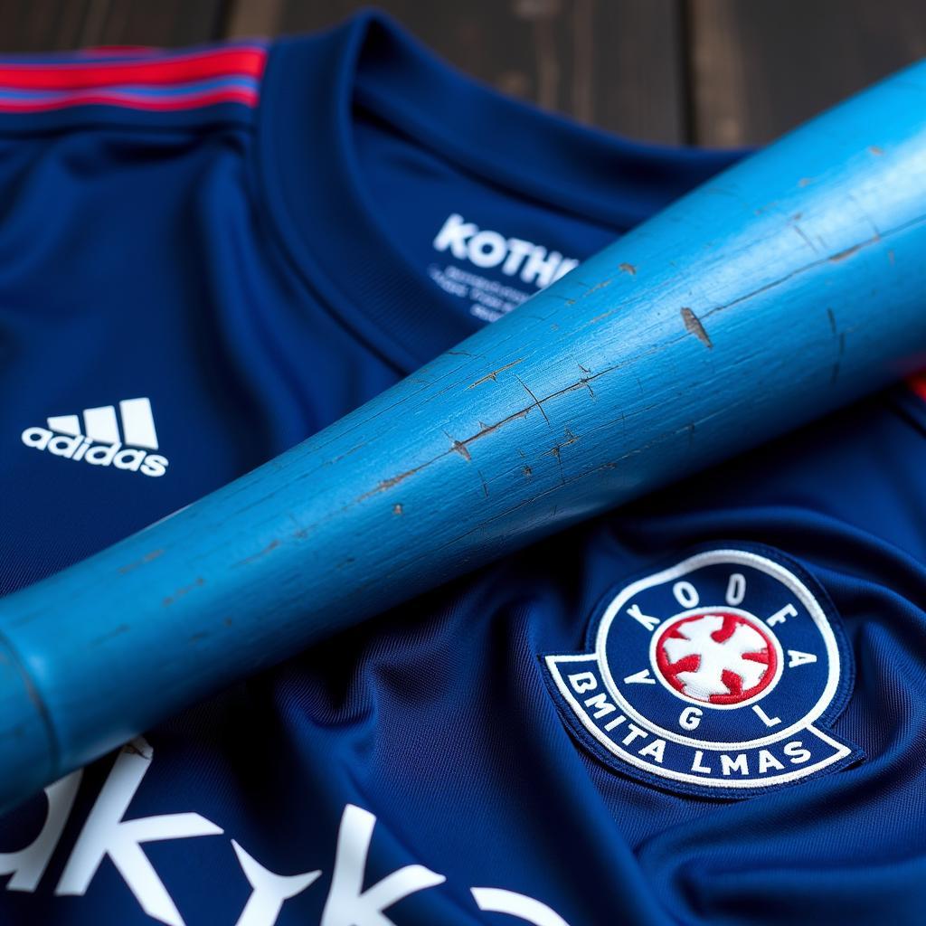 Blue Wooden Baseball Bat Close-up