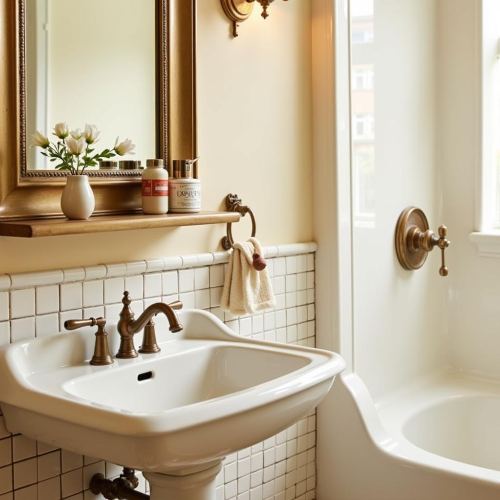 Brass Retro Towel Bar in a Vintage Bathroom