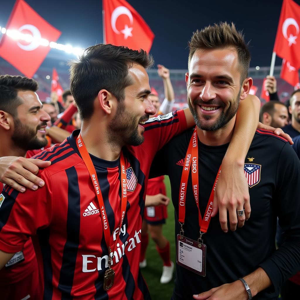 Brendan Batt celebrating with Beşiktaş fans.