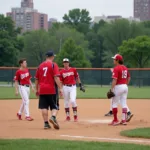 Brooklyn Softball League players enjoying a game on a sunny day