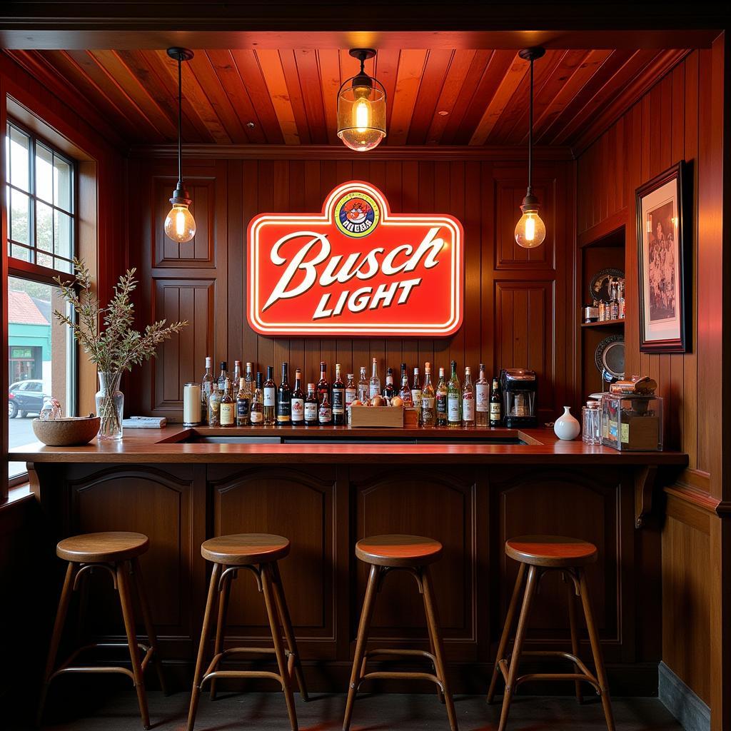 Busch Light Sign in Home Bar Setup