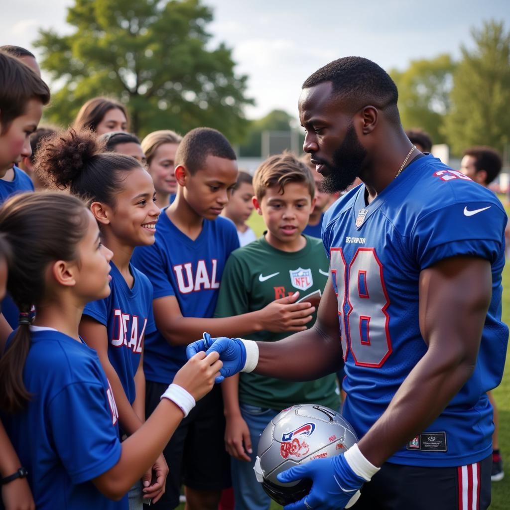 Calvin Johnson interacting with young football fans