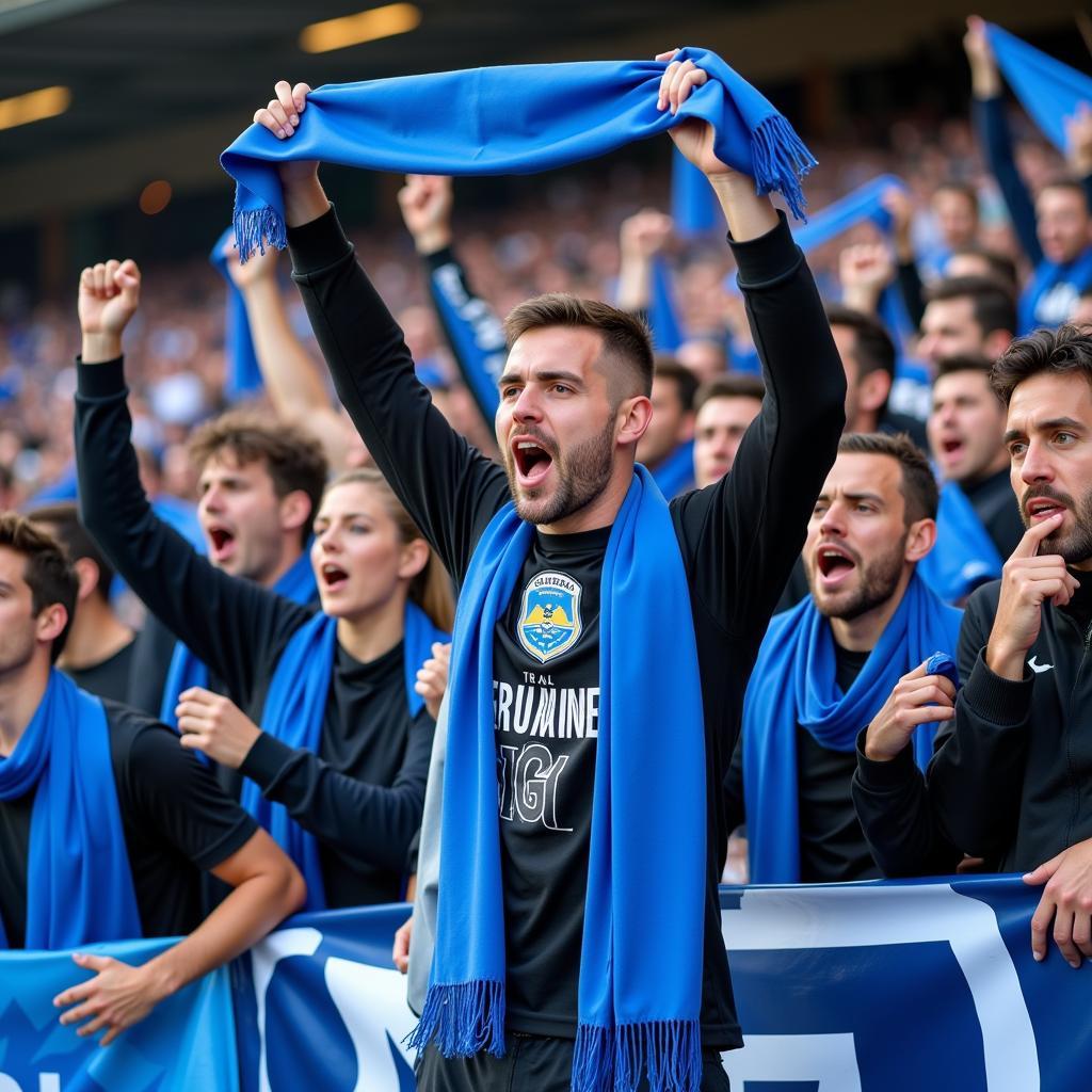 Çarşı Supporters Displaying Game Blue Wraps and Chanting