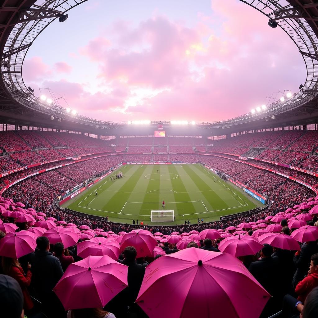 Cherry Blossom Umbrellas at Vodafone Park: A Sea of Pink Amidst the Black and White