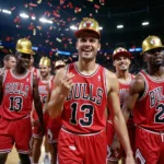 Chicago Bulls Celebrating the 1996 Championship with Hats