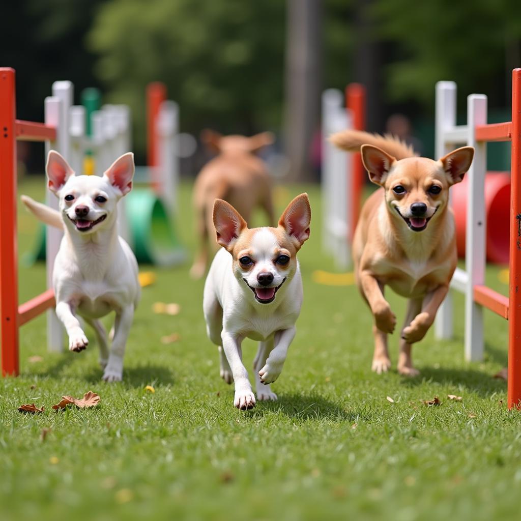 Chihuahuas Navigating an Agility Course