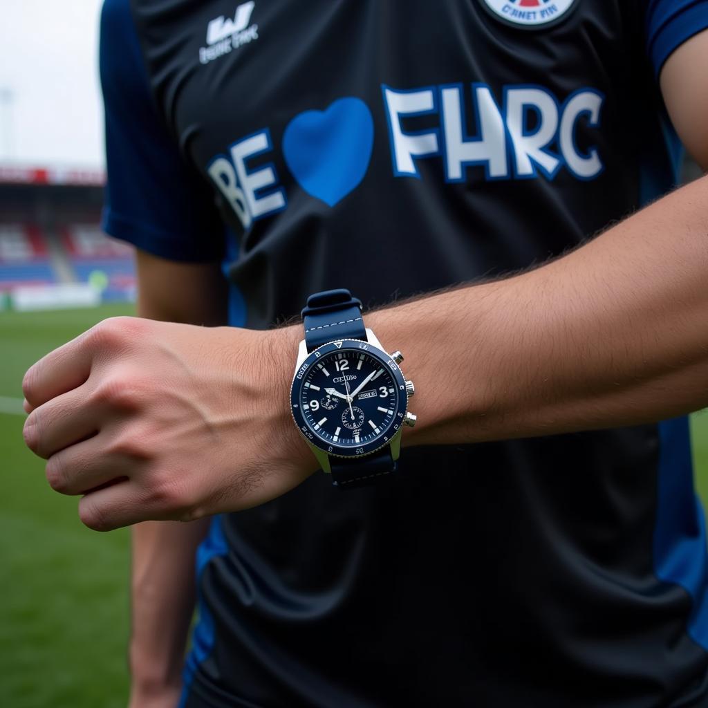 Citizen blue angel watch band on a Besiktas fan's wrist