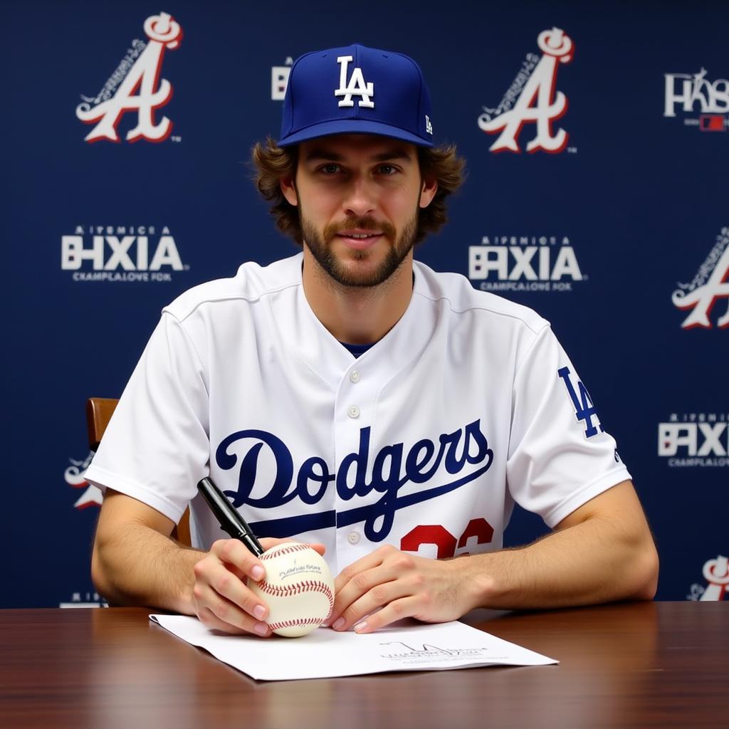 Clayton Kershaw Signing a Baseball