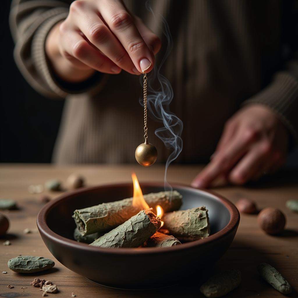 Cleansing a pendulum with sage smoke