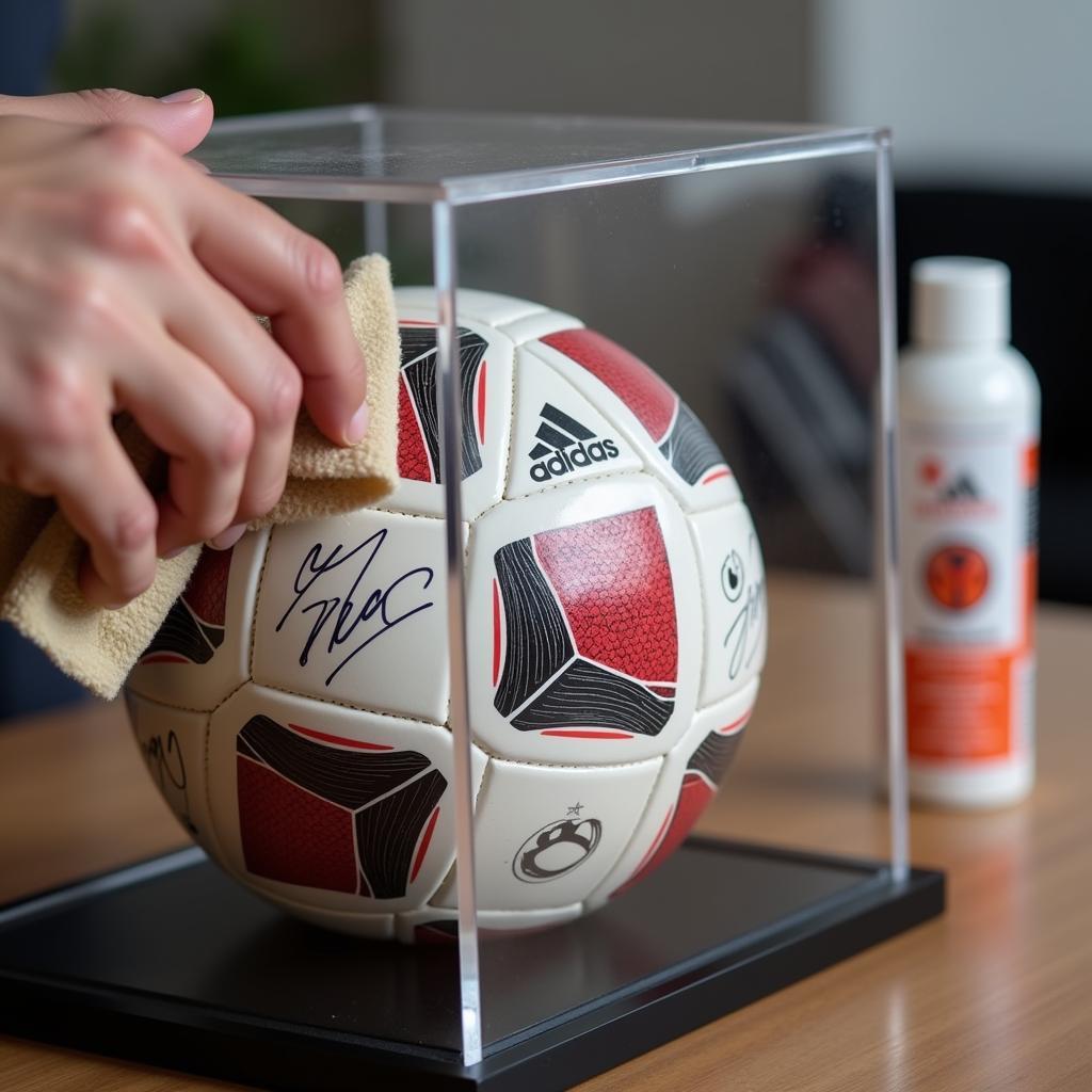 Cleaning a Clear Box Display Case Containing a Besiktas Ball