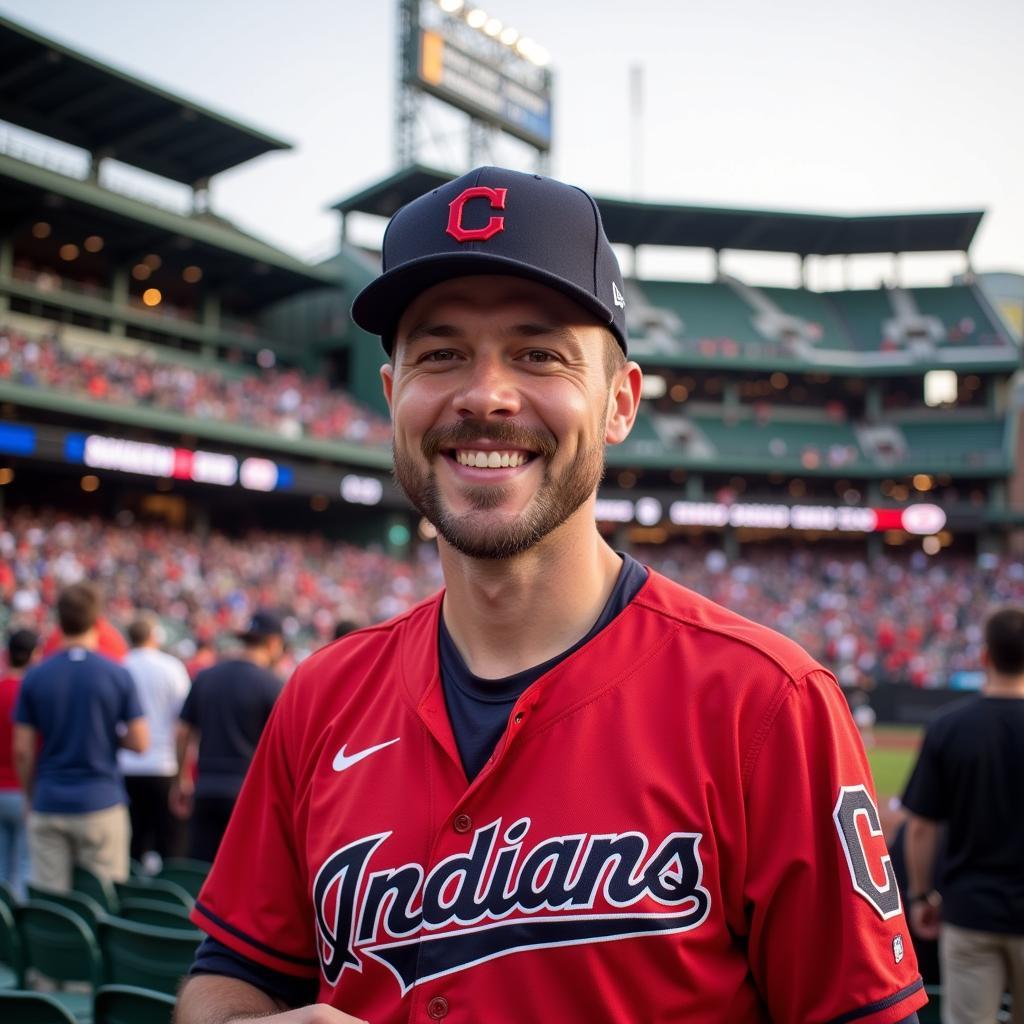 Cleveland Indians Fan Wearing a Custom Jersey at Progressive Field