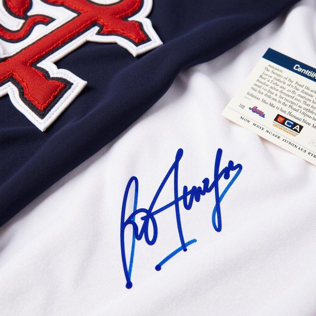 Close-up of Authenticated Ronald Acuna Jersey Signature and COA