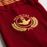 Close-up of dark red socks with the embroidered Beşiktaş crest.