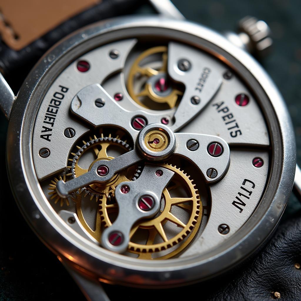 Close-up of a watch mechanism, showcasing intricate details.