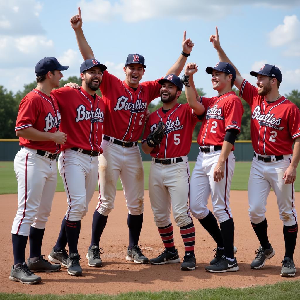 Club baseball division 2 players celebrating a win.